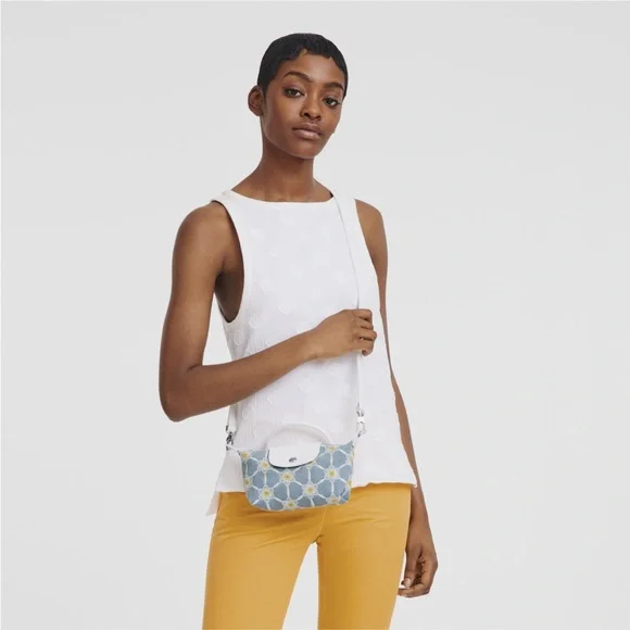 LONGCHAMP Le Pliage Marguerites Daisy Denim Mini Crossbody NWOT Limited E… - Picture 10 of 11